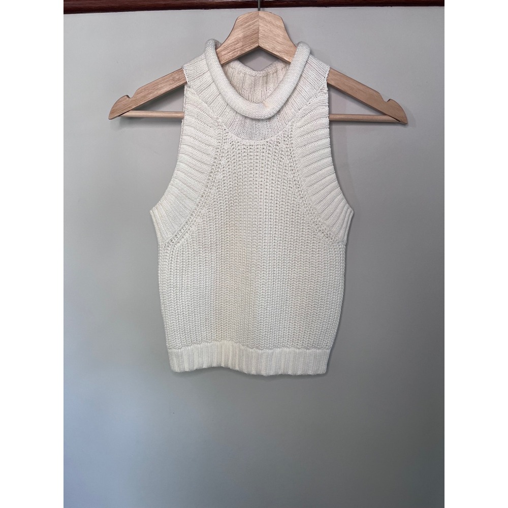 Sam Edelman Womens Cream Sleeveless Roll Neck Knit Sweater Top XS Zip Back